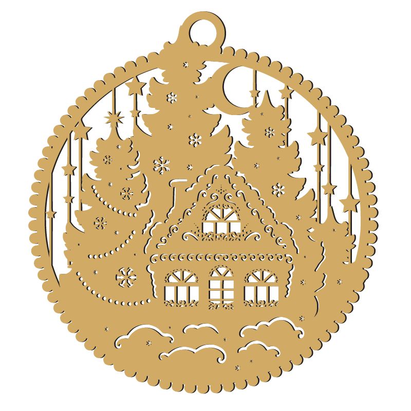 Laser Cut Christmas Village Scene Ball Ornament Vector