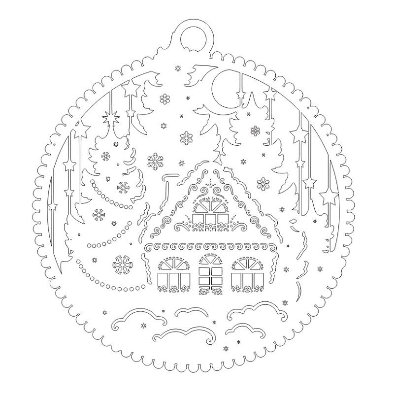 Laser Cut Christmas Village Scene Ball Ornament Vector
