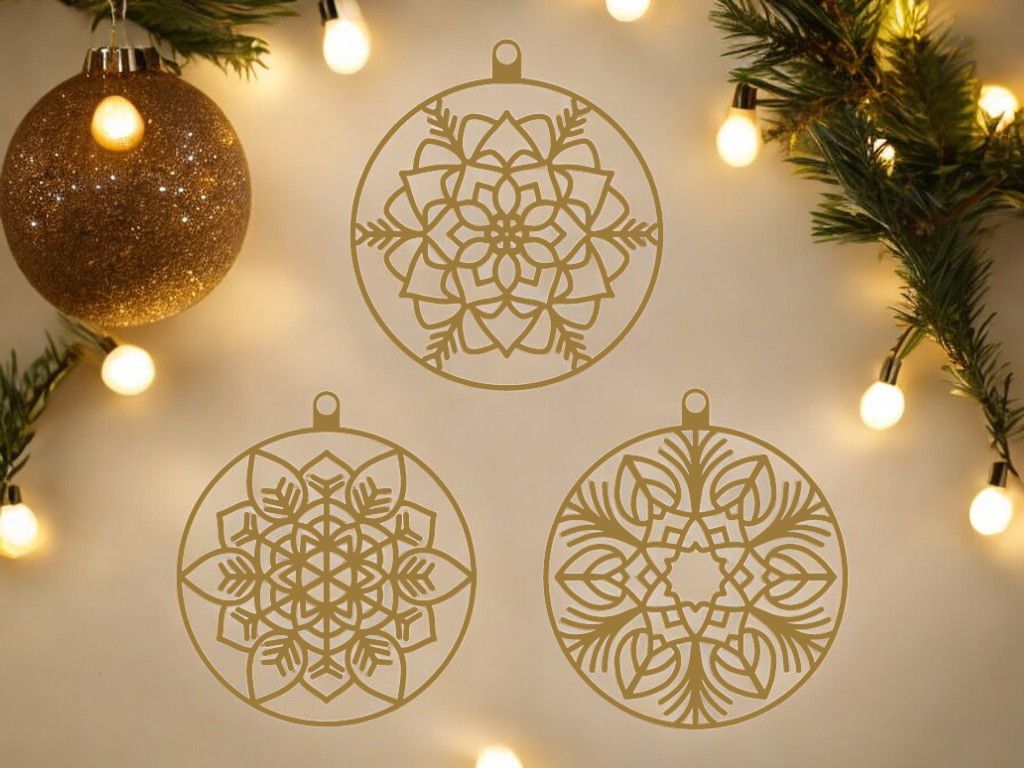 Laser Cut Floral Ball Christmas Ornaments Vector 6