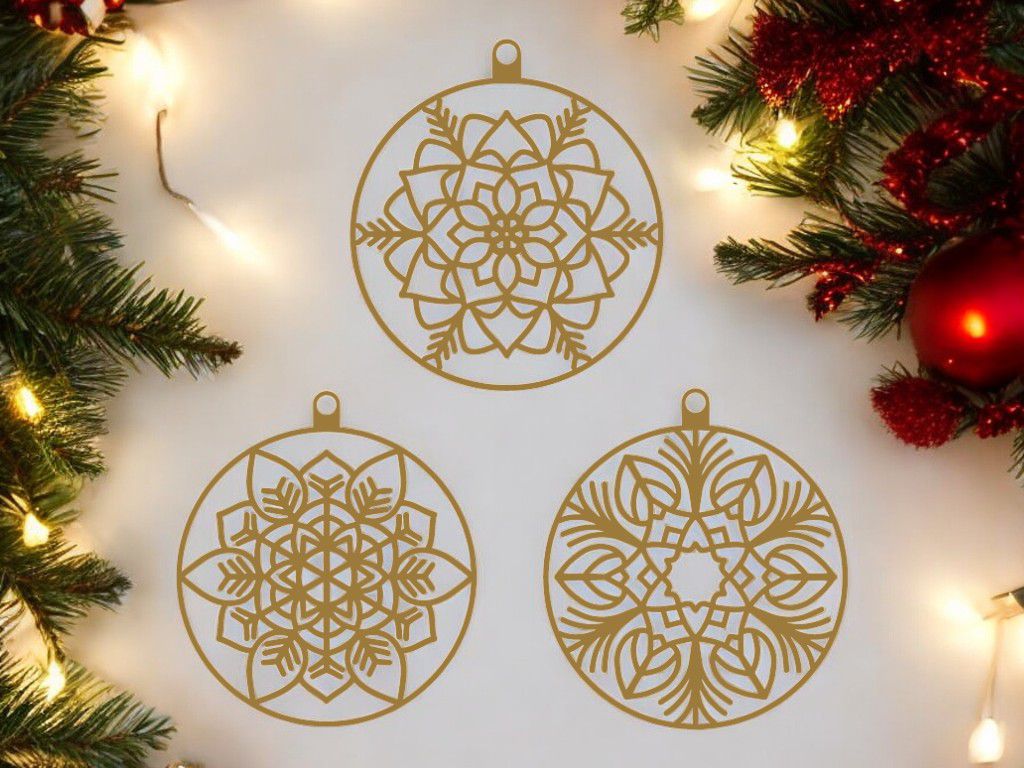 Laser Cut Floral Ball Christmas Ornaments Vector 6