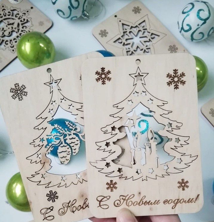 Laser Cut Wood Christmas Greeting Cards Vector