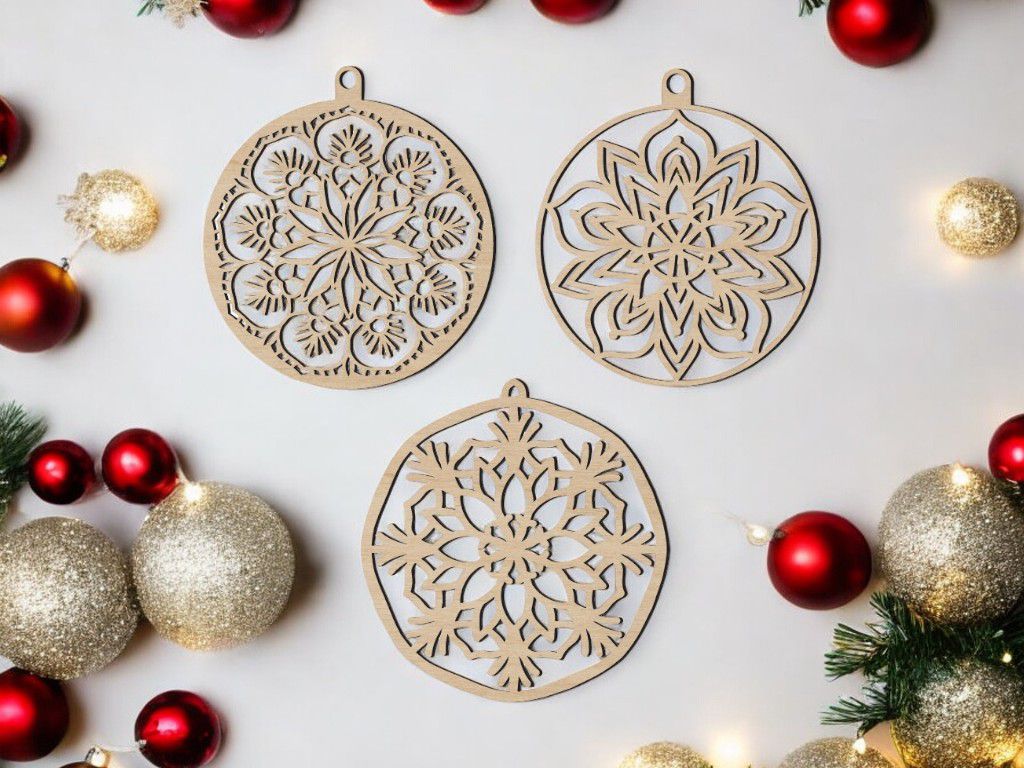 Laser Cut Floral Christmas Ornaments Vector