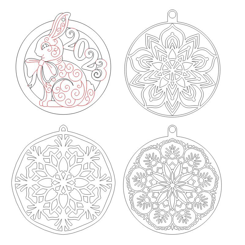 Laser Cut Floral Christmas Ornaments Vector