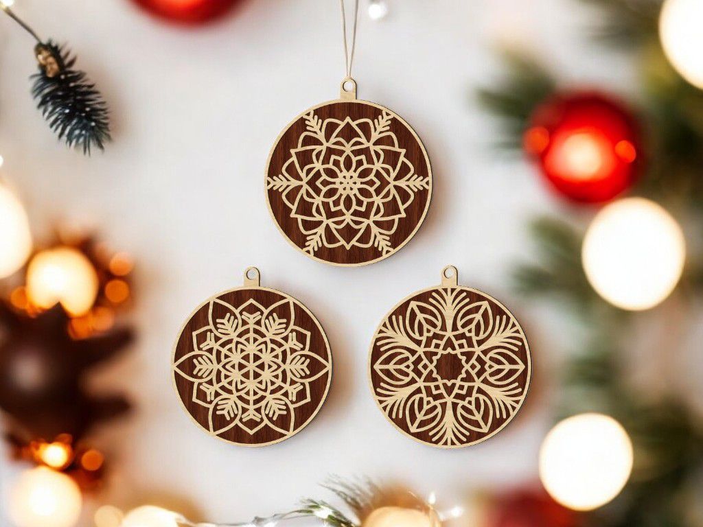 Laser Cut Christmas Ball Ornaments Vector