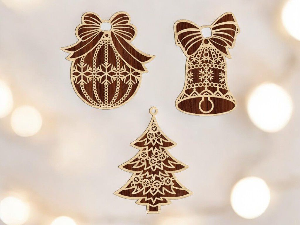 Laser Cut Christmas Hanging Ornaments Vector
