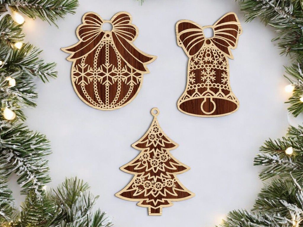 Laser Cut Christmas Hanging Ornaments Vector