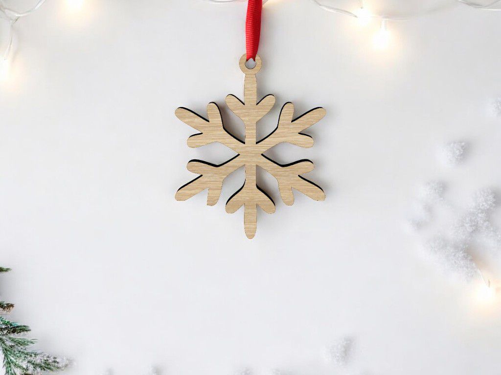 Laser Cut Traditional Wood Snowflake Ornament Vector