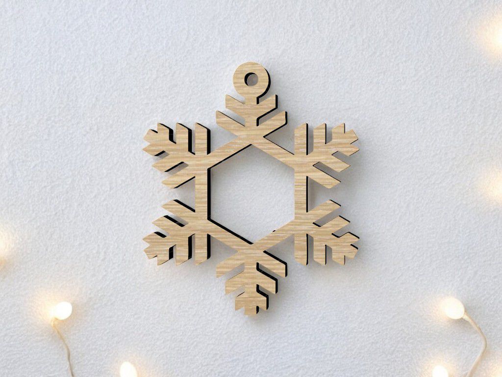Laser Cut Wooden Snowflake New Year Toy Vector