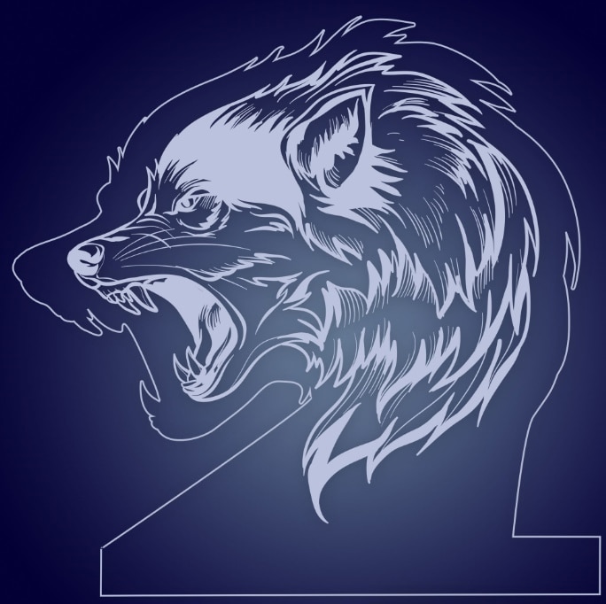 Laser Engraved Angry Wolf 3D Illusion Night Light Lamp