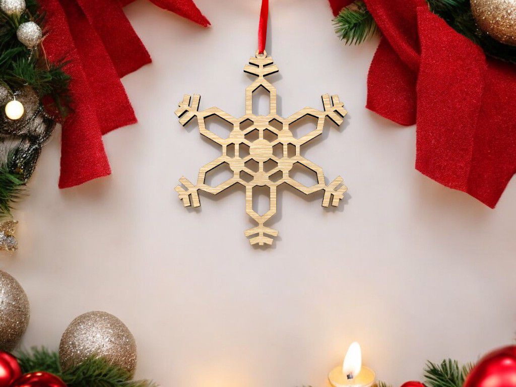 Laser Cut Wood Snowflake Christmas Tree Ornament Vector