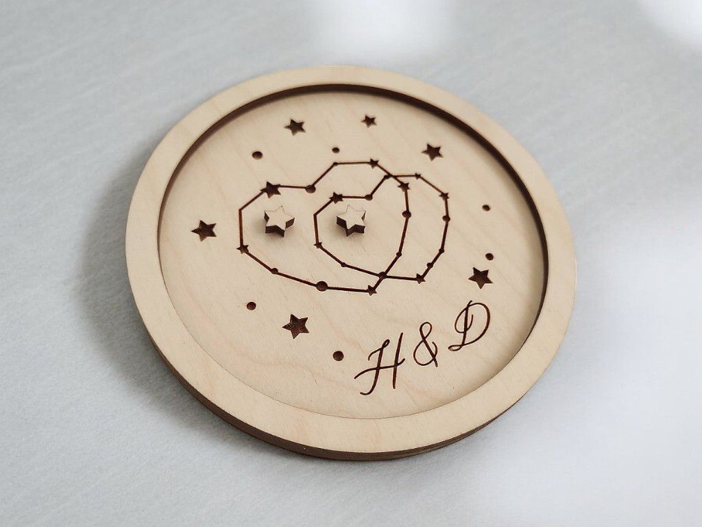 Laser Cut Wedding Ring Holder Tray with Stars Vector