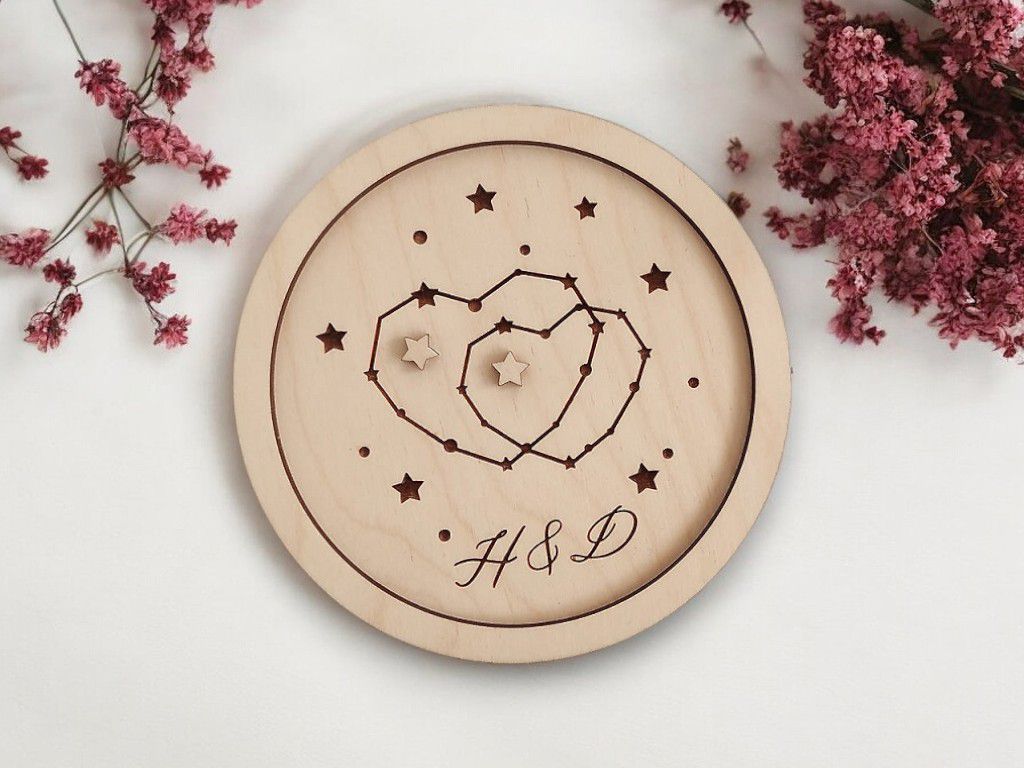 Laser Cut Wedding Ring Holder Tray with Stars Vector