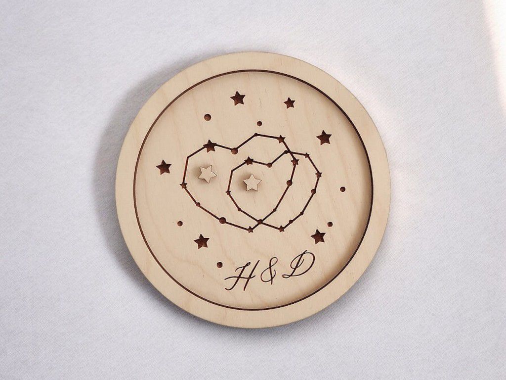 Laser Cut Wedding Ring Holder Tray with Stars Vector
