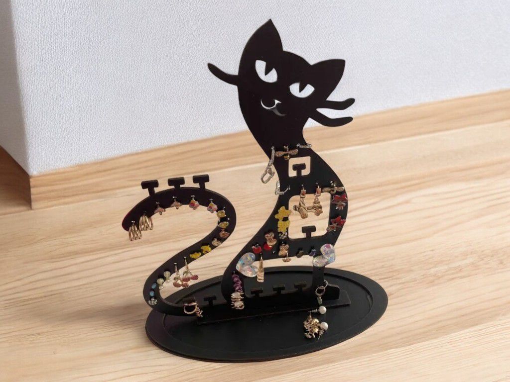 Laser Cut Cat Necklace Earring Jewelry Holder Stand Vector