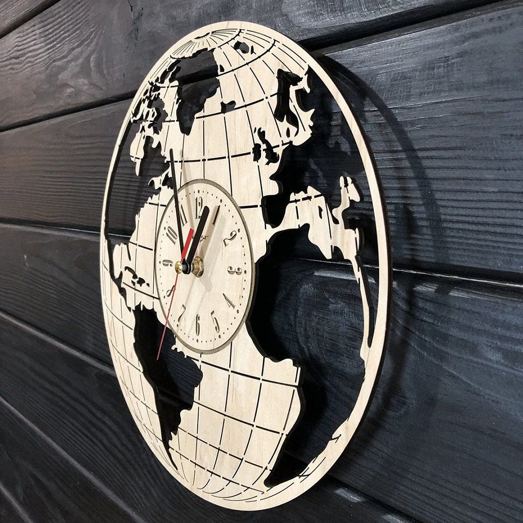 Laser Cut Earth Globe World Map Geography Wall Clock Vector