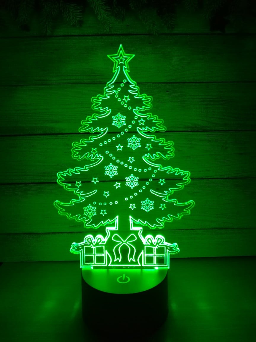 Laser Cut and Engraved Christmas Tree 3D Acrylic Lamp
