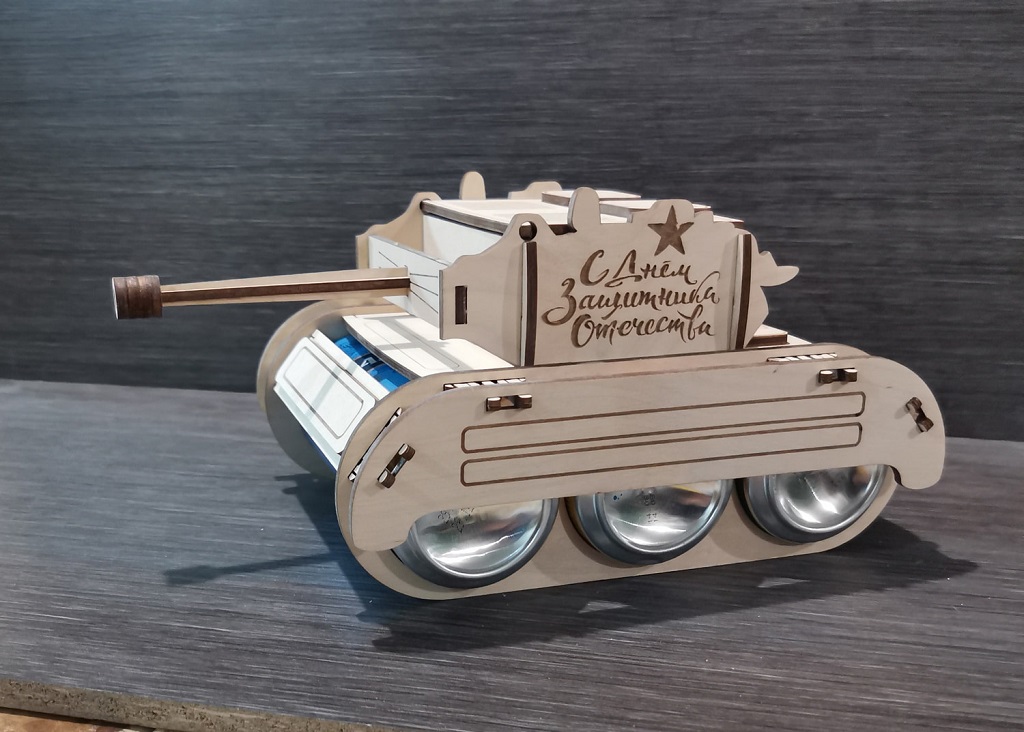 Laser Cut Wood Tank for Beer Gift for Him on February 23 Vector