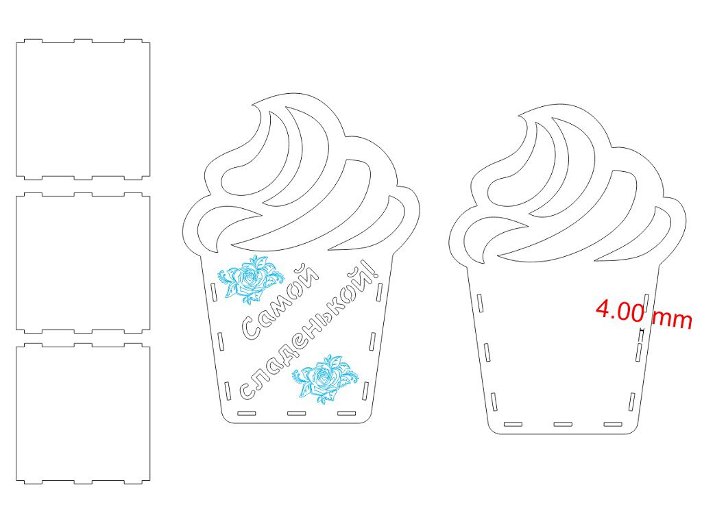 Laser Cut Cupcake Flower Basket Vector