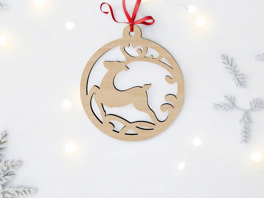Laser Cut Christmas Deer Bauble Ornament Vector