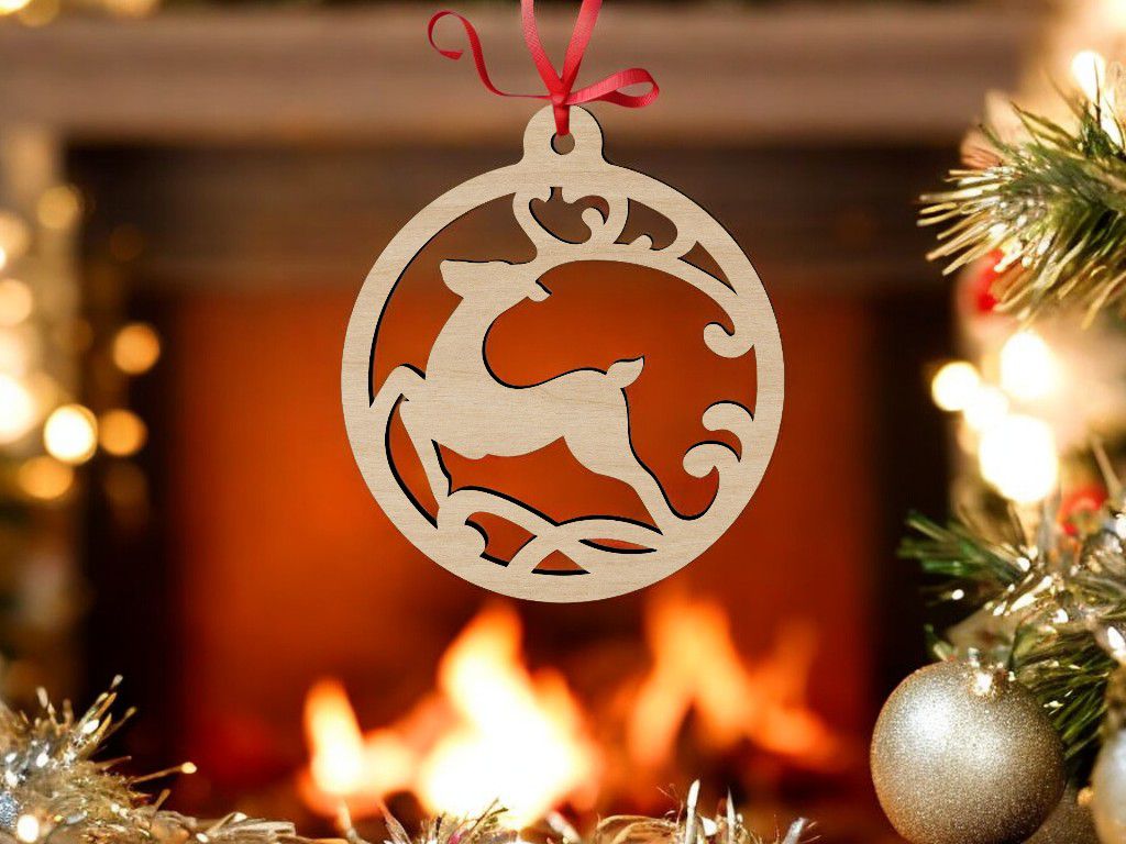 Laser Cut Christmas Deer Bauble Ornament Vector