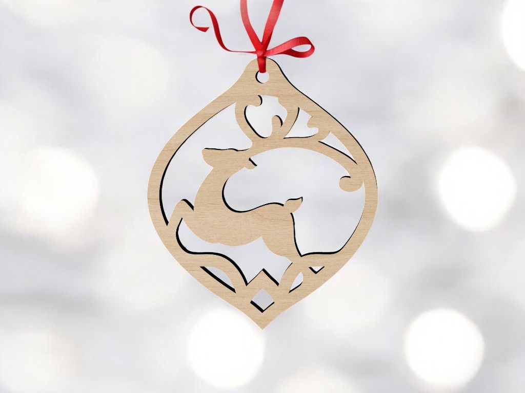 Laser Cut Christmas Deer Bauble Vector