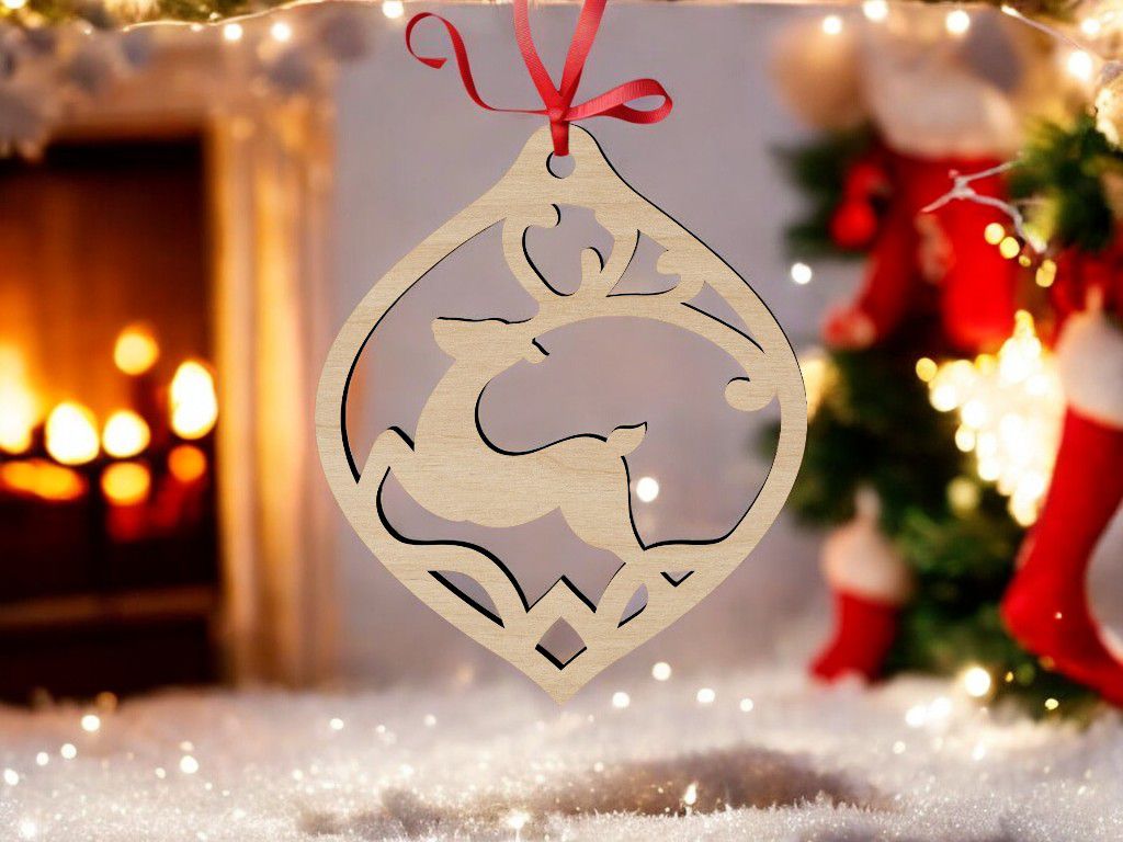 Laser Cut Christmas Deer Bauble Vector