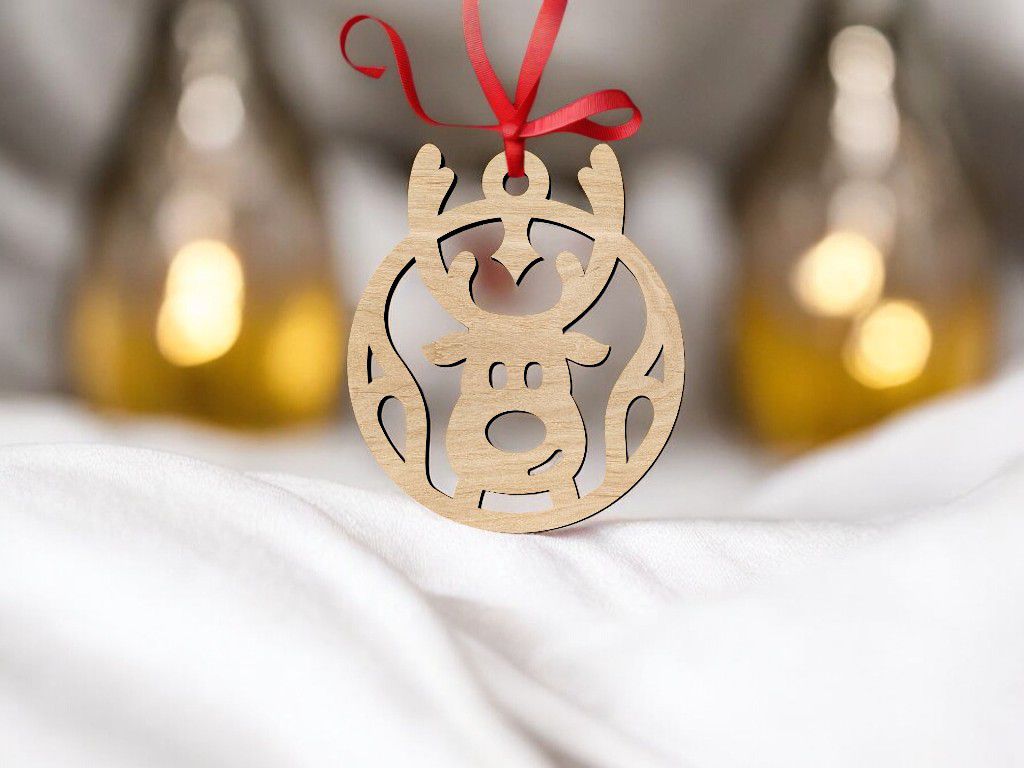 Laser Cut Reindeer Head Christmas Bauble Vector