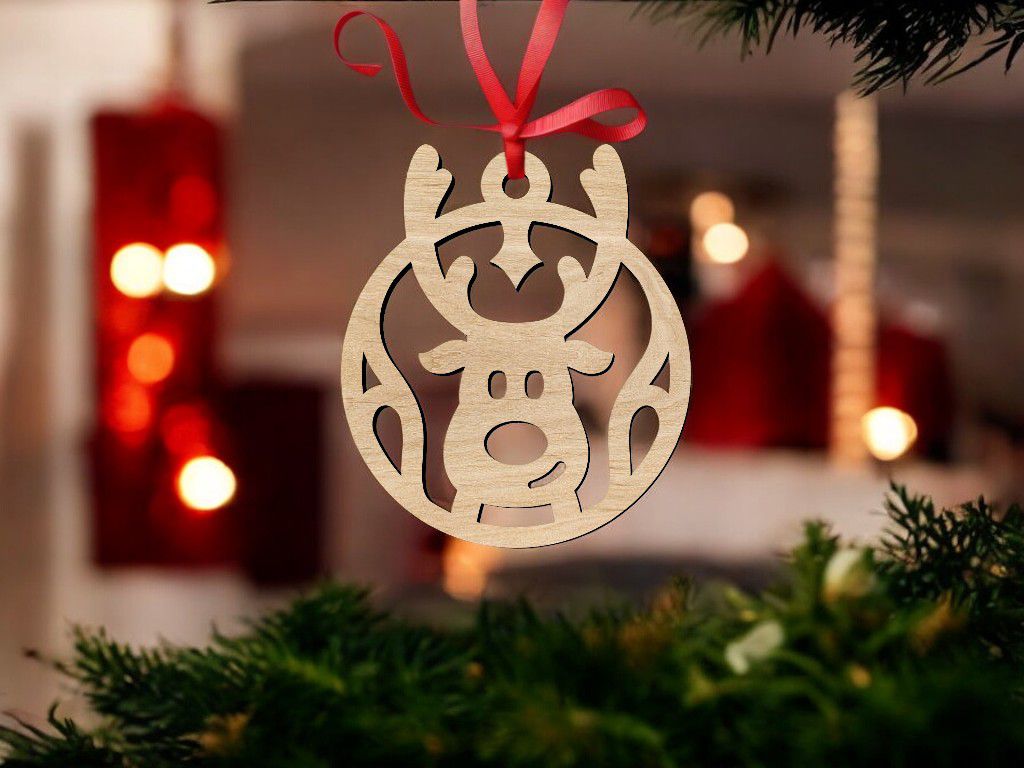 Laser Cut Reindeer Head Christmas Bauble Vector