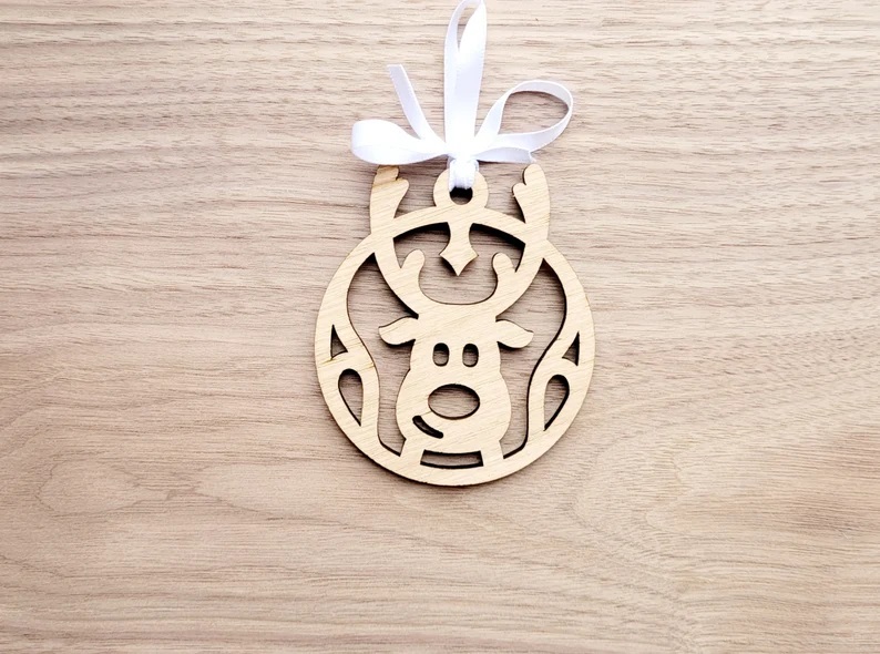 Laser Cut Reindeer Head Christmas Bauble Vector