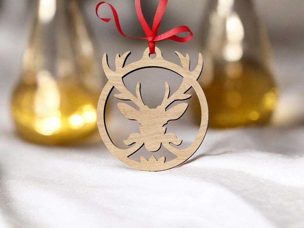 Laser Cut Deer Head Christmas Ornament Vector