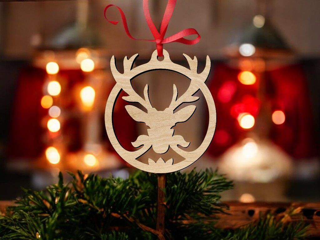 Laser Cut Deer Head Christmas Ornament Vector