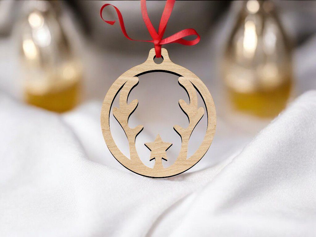 Laser Cut Deer Antler Christmas Bauble Vector