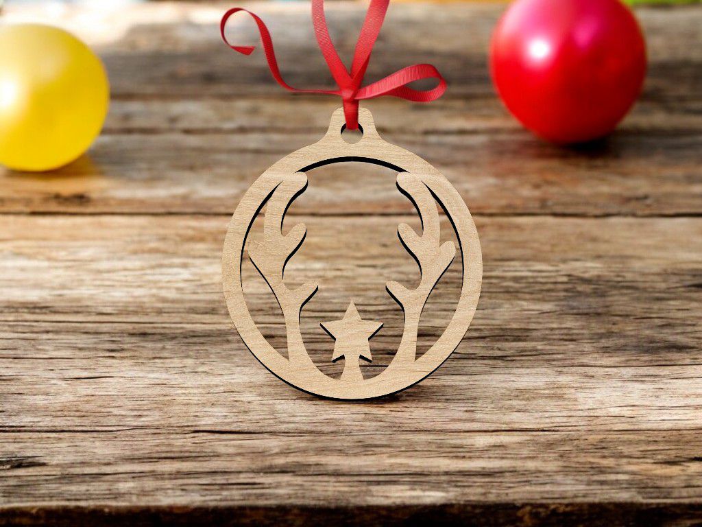 Laser Cut Deer Antler Christmas Bauble Vector