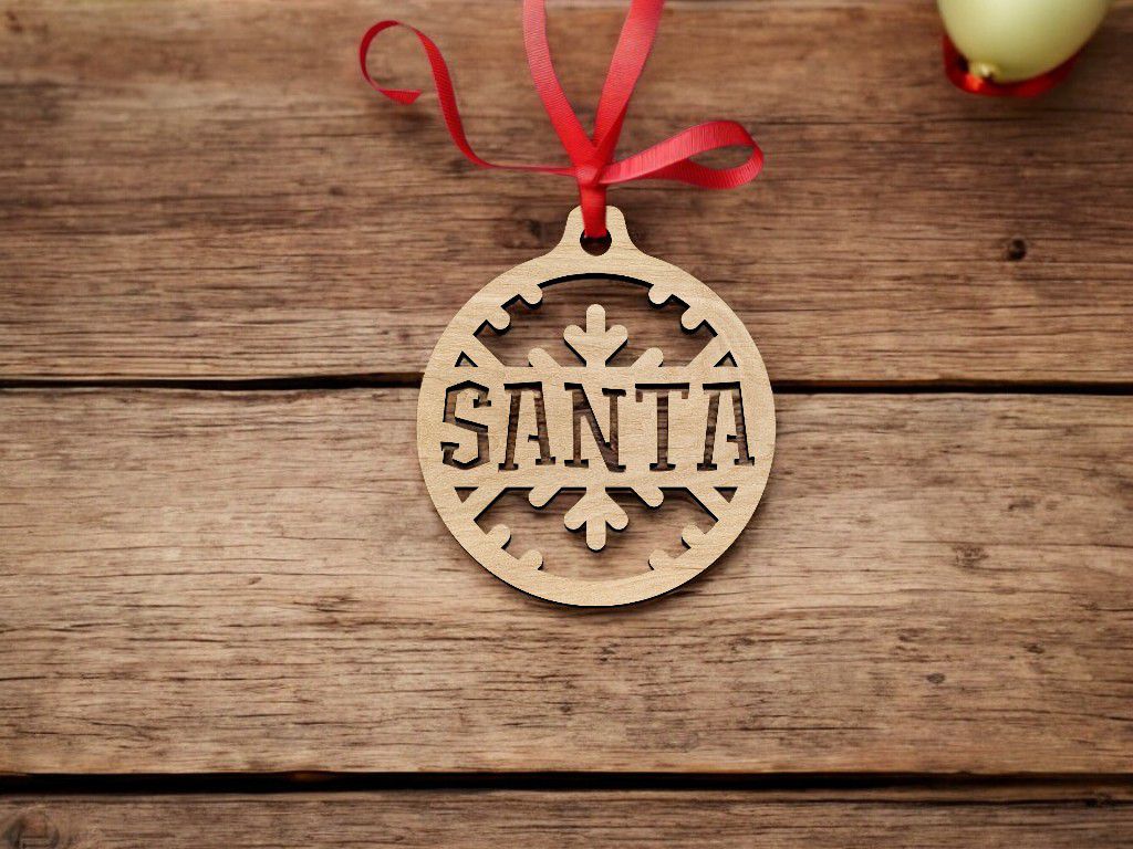 Laser Cut Santa Christmas Hanging Bauble Ornament Vector