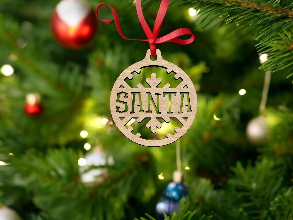 Laser Cut Santa Christmas Hanging Bauble Ornament Vector
