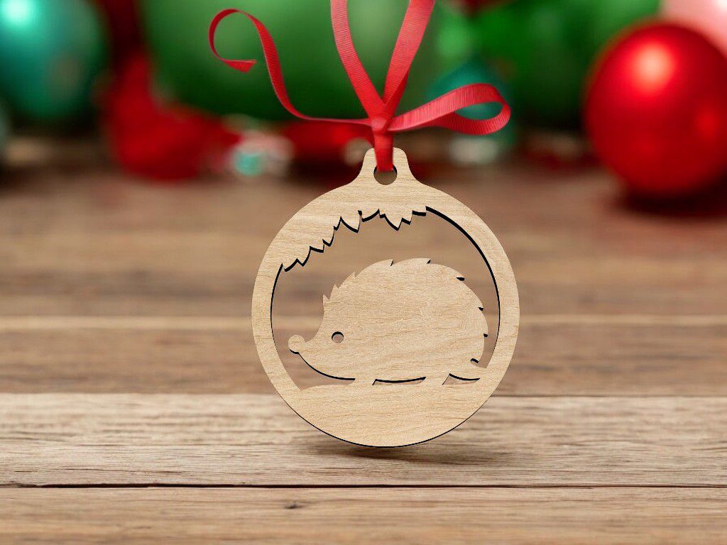 Laser Cut Hedgehog Christmas Ornament Vector