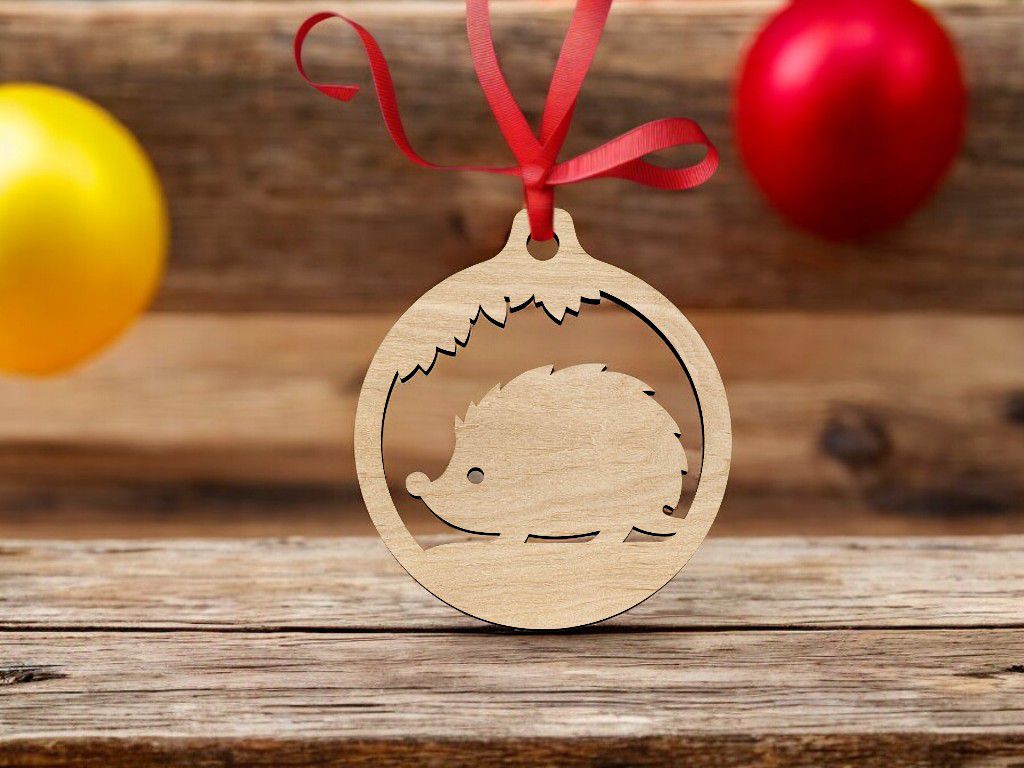 Laser Cut Hedgehog Christmas Ornament Vector