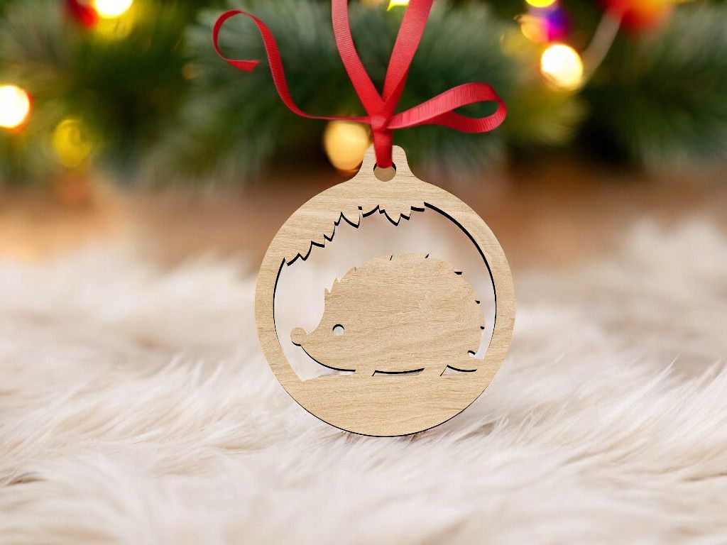 Laser Cut Hedgehog Christmas Ornament Vector