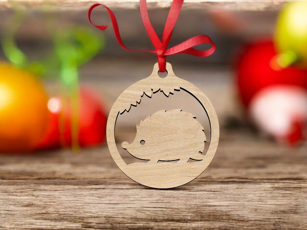 Laser Cut Hedgehog Christmas Ornament Vector