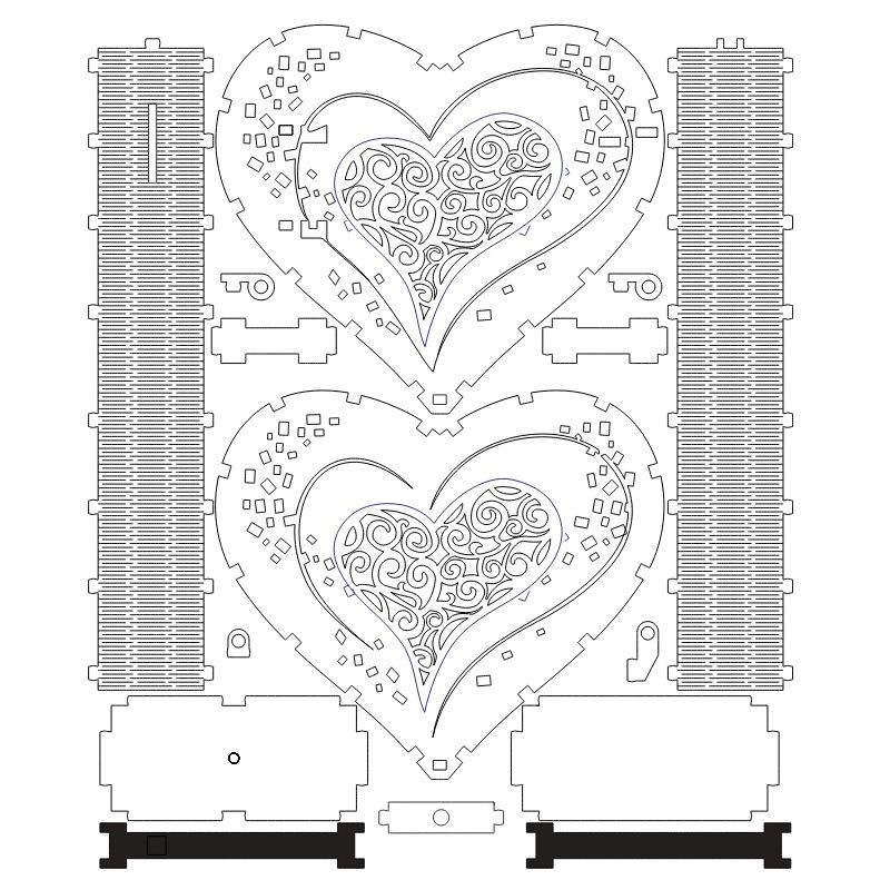 Laser Cut Wooden Heart Box with Lock Vector