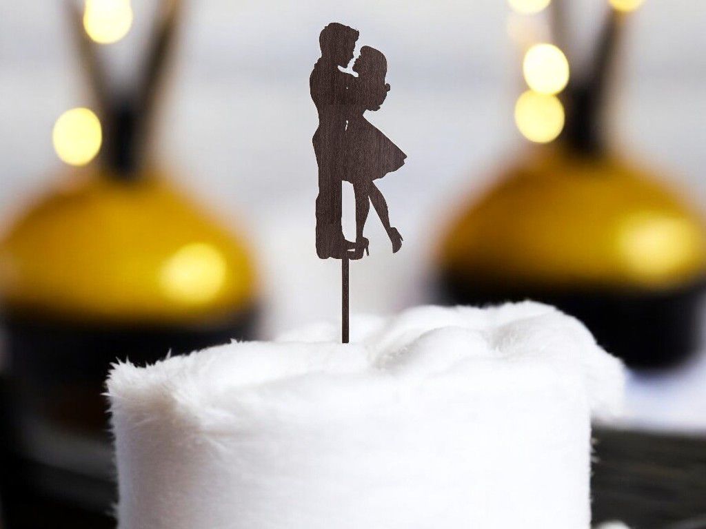 Laser Cut Romantic Couple Cake Topper Vector