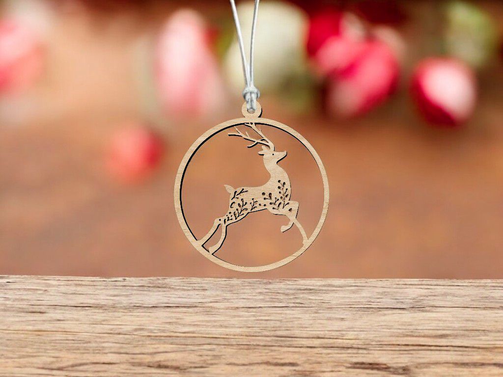 Laser Cut Deer Christmas Bauble Ornament Vector