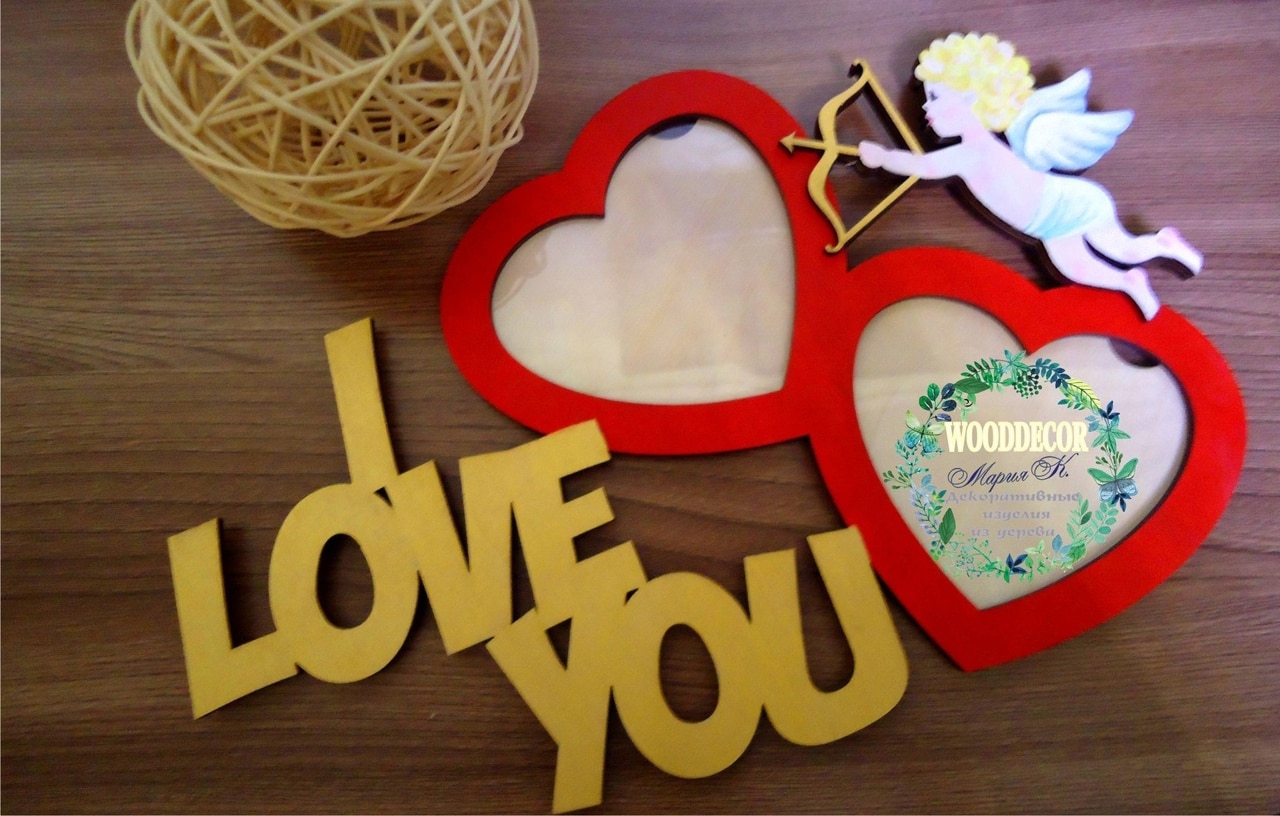Love Heart Photo Frames with Angel 3mm 4mm Laser Cut File
