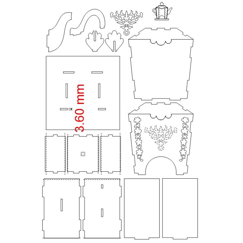 Laser Cut Wooden Teapot Tea Bag Holder Vector