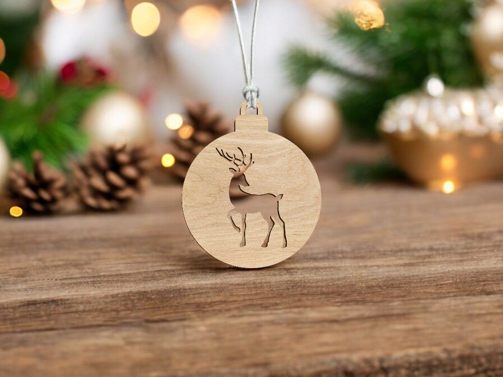Laser Cut Reindeer Christmas Bauble Vector