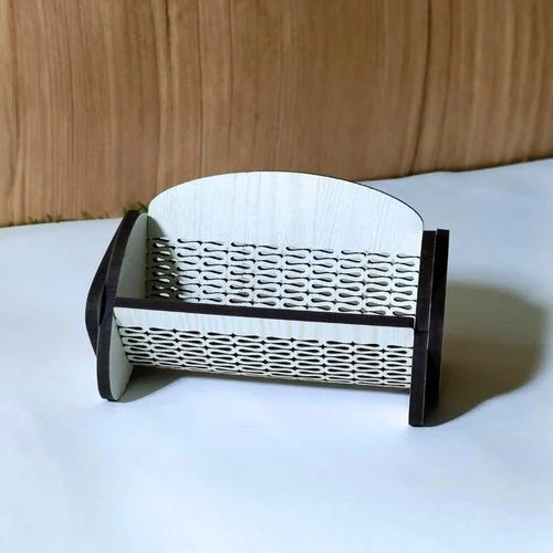 Laser Cut Wooden Visiting Card Holder for Office Vector