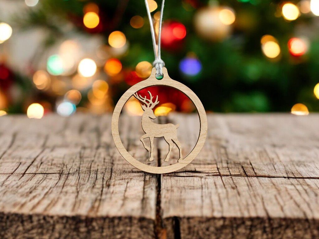 Laser Cut Circle and Deer Christmas Tree Bauble Vector