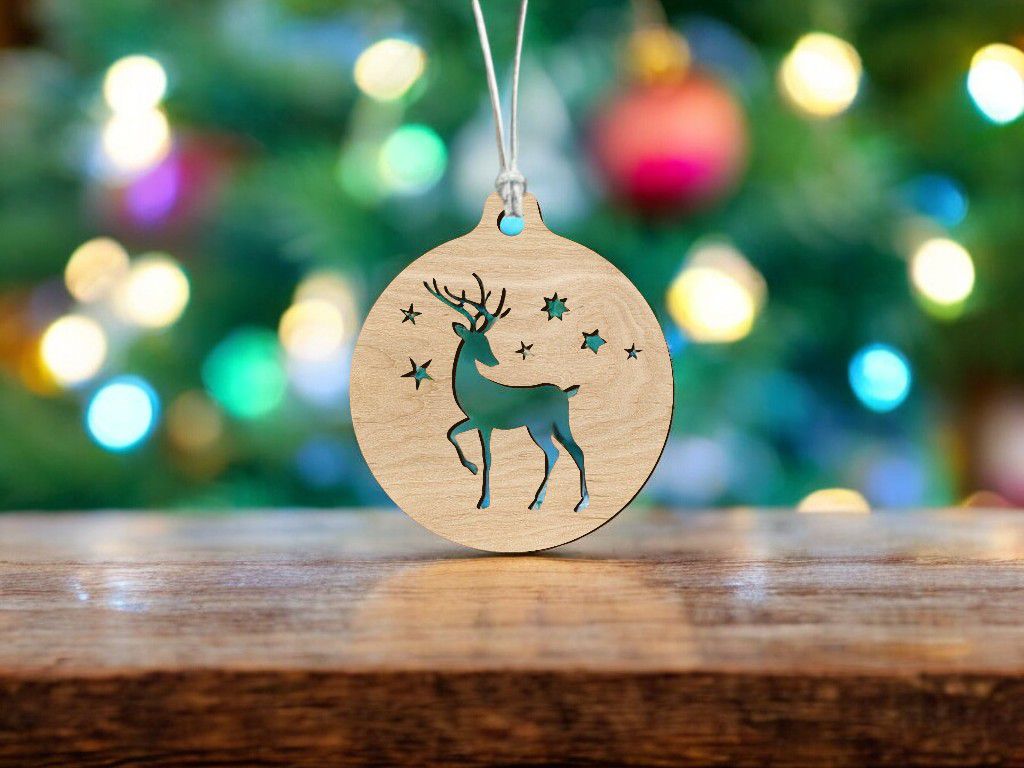 Laser Cut Reindeer Christmas Ornament Bauble Vector