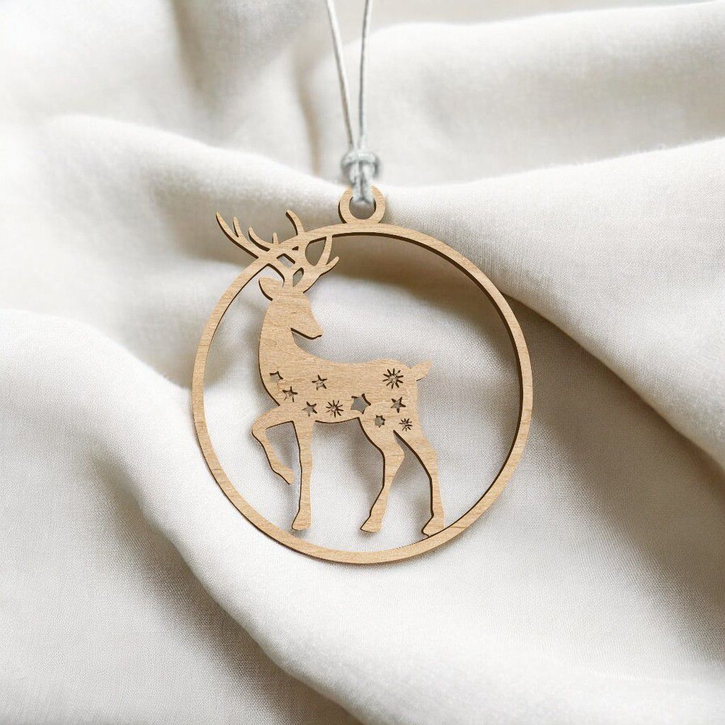 Laser Cut Deer Round Christmas Ornament Vector
