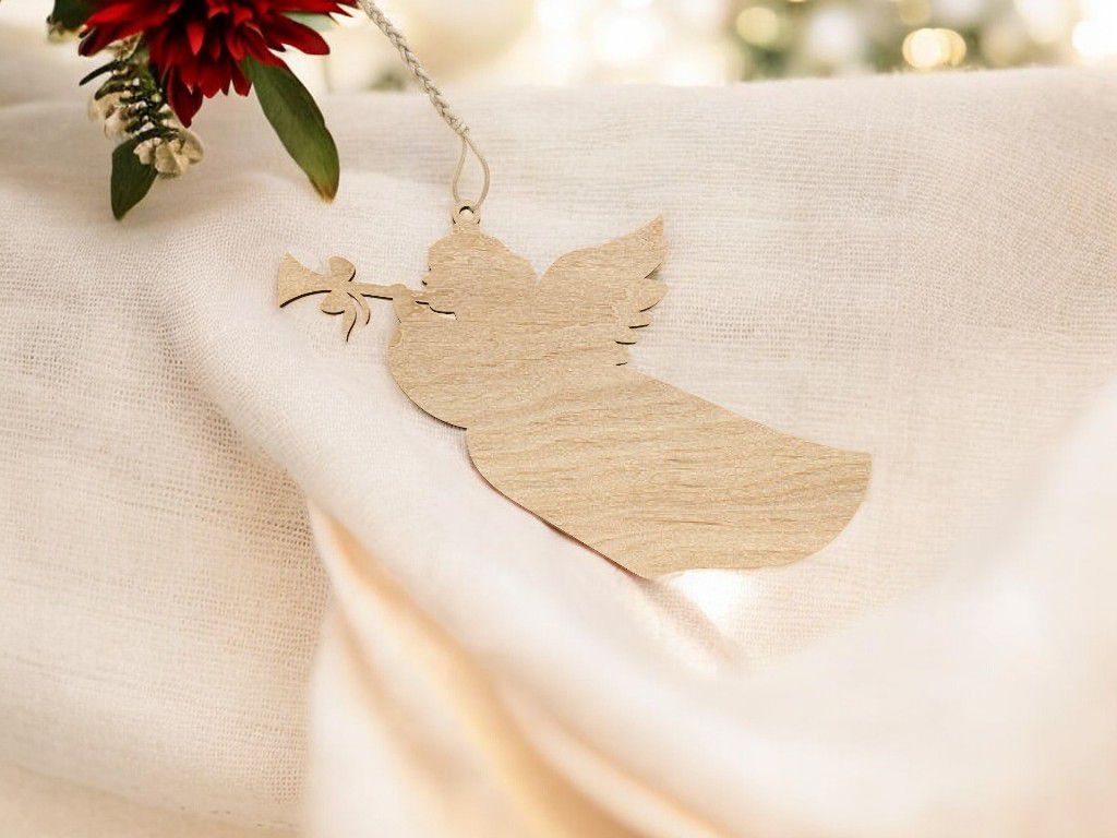 Laser Cut Trumpet Flying Angel Ornament Vector